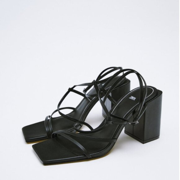 ZARA HEELED SQUARE TOE ANKLE STRAP SANDALS  size 41 - Picture 1 of 4